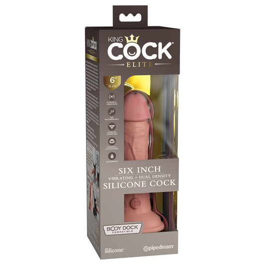 King Cock Elite 6'' Vibrating Dual Density Cock - Flesh - Flesh 15.2 cm USB Rechargeable Vibrating Dong
