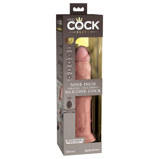 King Cock Elite 9'' Vibrating Dual Density Cock with Remote - Flesh 22.9 cm USB Rechargeable Vibrating Dong