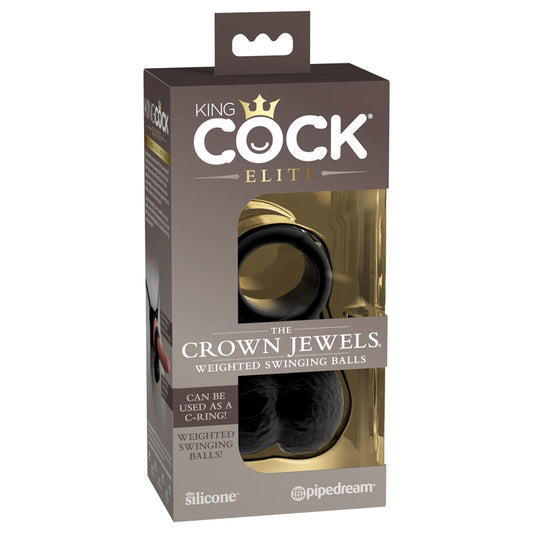 King Cock Elite Swinging Silicone Balls - Black Cock Ring