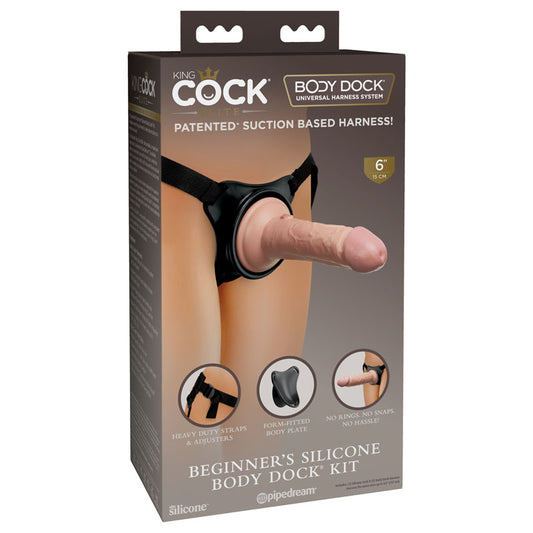 King Cock Elite Beginner's Silicone Body Dock Kit - Body Dock Strap-On Harness with 15.2 cm Dong