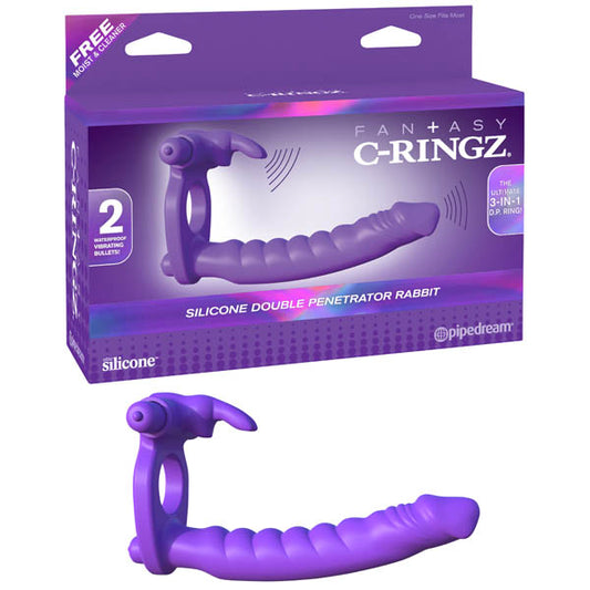 Fantasy C-ringz Silicone Double Penetrator Rabbit - Purple Vibrating Cock Ring with Anal Penetrator