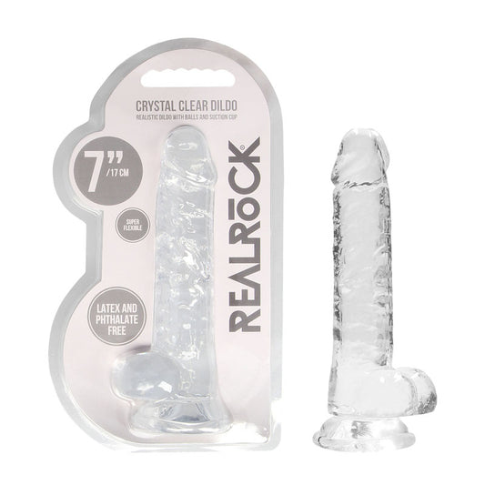 RealRock 7'' Realistic Dildo With Balls - Clear 17.8 cm Dong