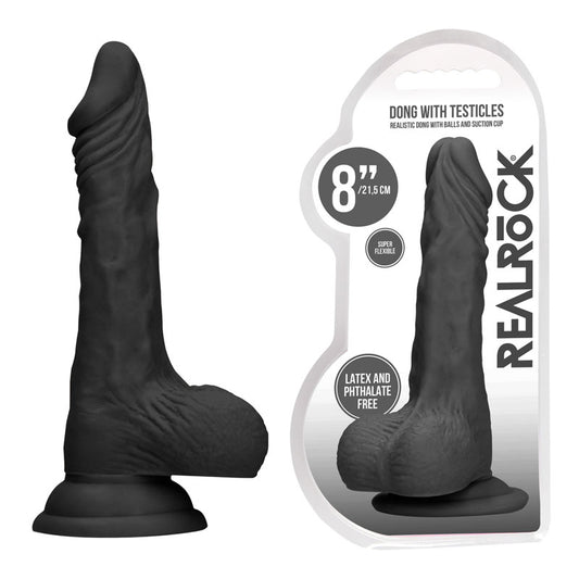 REALROCK 8'' Realistic Dong with Balls - Black 20.3 cm Dong