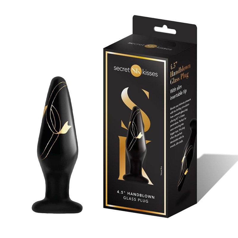 Secret Kisses 4.5'' Handblown Glass Plug - Black 11.4 cm Glass Butt Plug