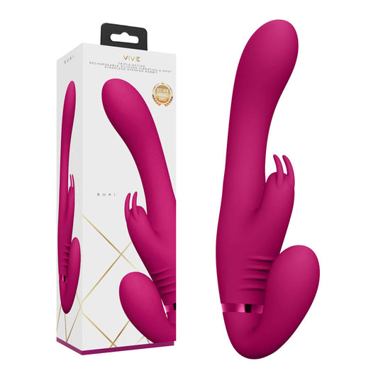 Vive SUKI - Pink 22 cm USB Rechargeable Rabbit Strapless Strap-On