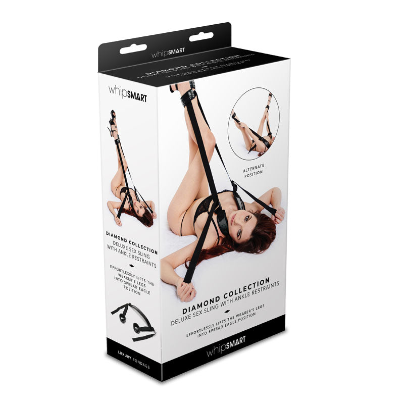 WhipSmart Diamond Deluxe Sex Sling with Ankle Restraints - Black Sling and Restraints