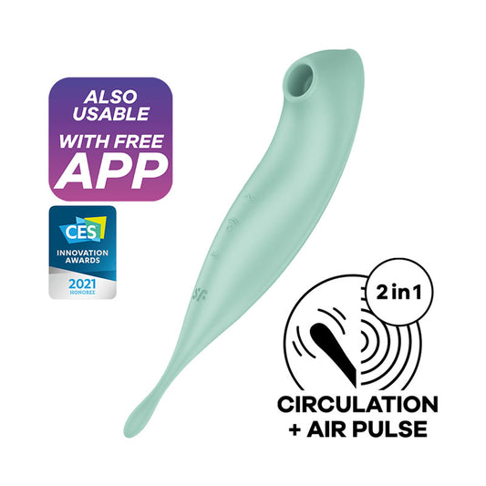 Satisfyer Twirling Pro+ - Mint USB Rechargeable Air Pulse & Point Clitoral Stimulator with App Control