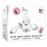Adam & Eve PINK GEM GLASS PLUG SET - Clear Glass Butt Plugs - Set of 3 Sizes