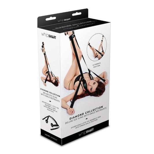 WhipSmart Diamond Deluxe Sex Sling with Ankle Restraints - Black Sling and Restraints